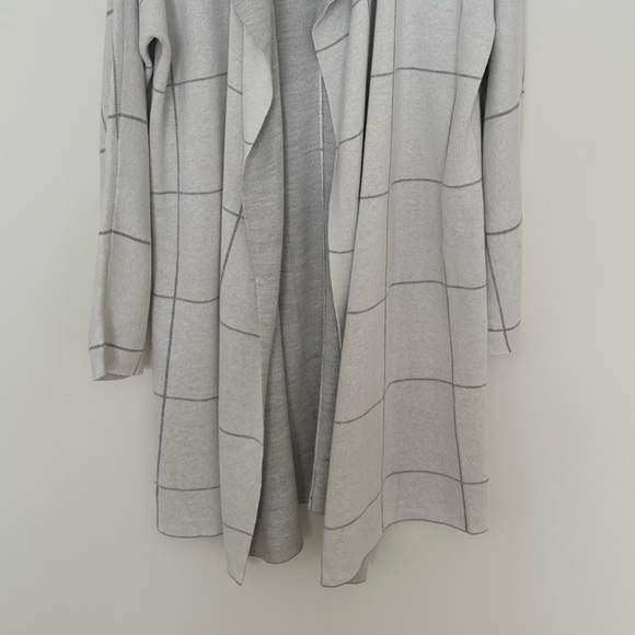 Eileen Fisher Windowpane Graphic Angled Front Cotton Silk Cardigan - Picture 5 of 11